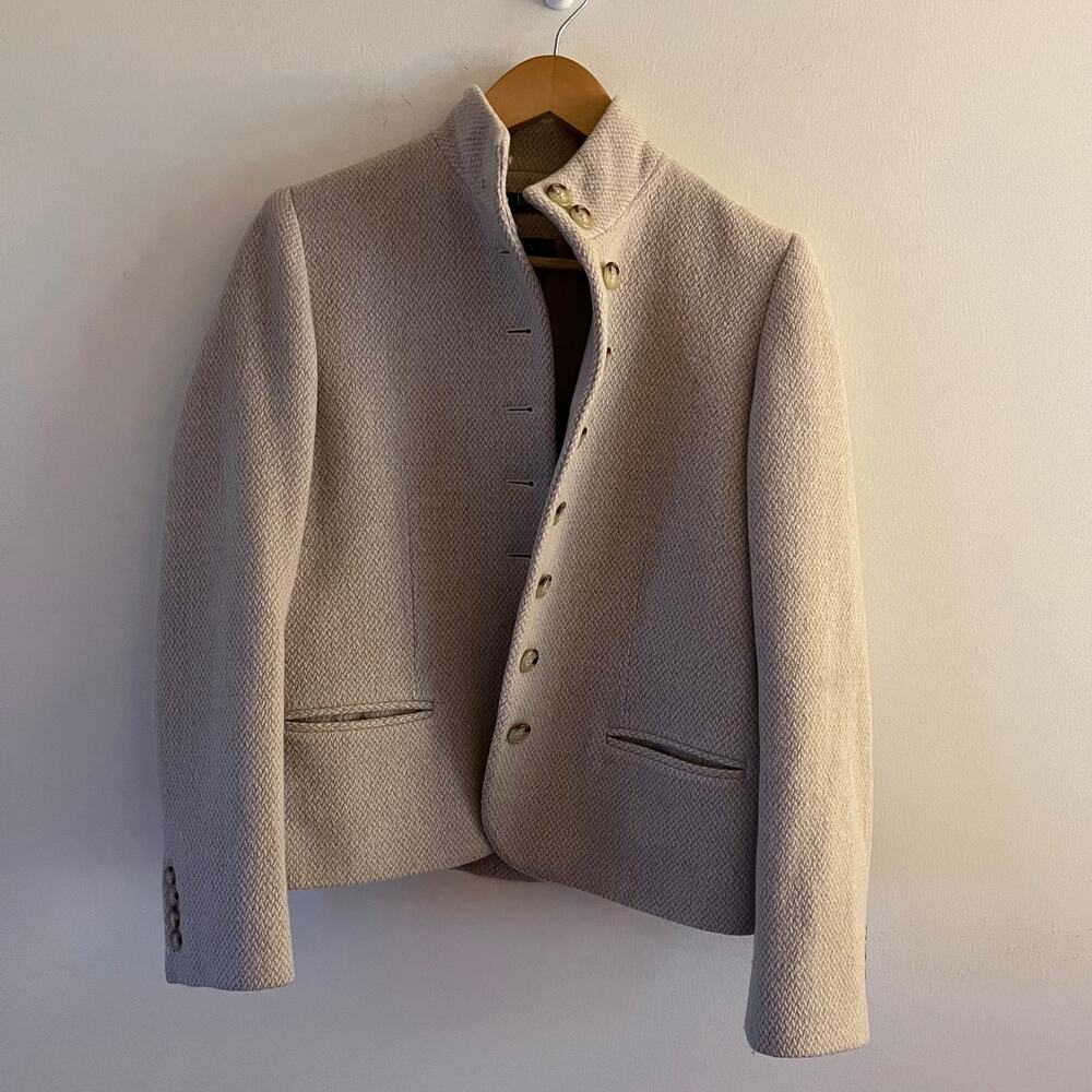 Lauren Ralph Lauren Tan Wool High Neck Classic Blazer Size 8P Beige